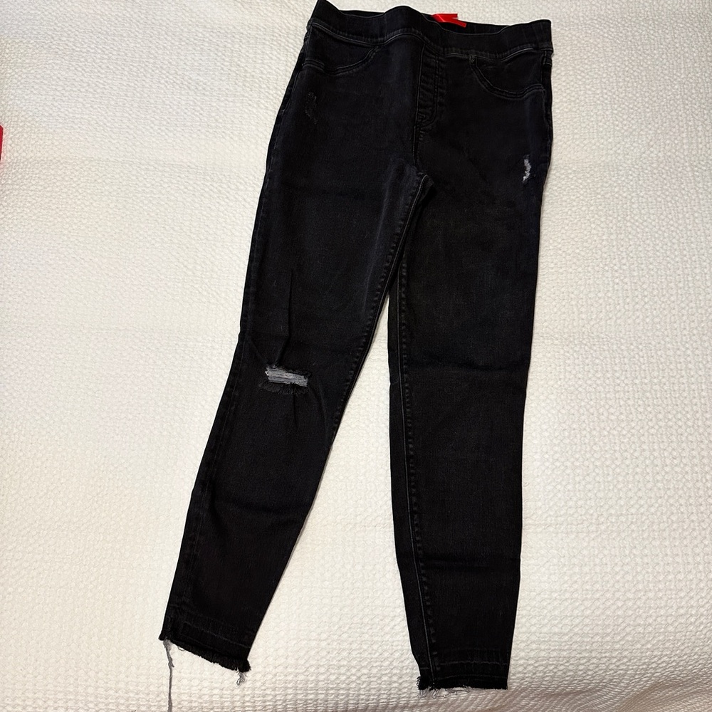 SPANX Jean-ish black jeans, distressed